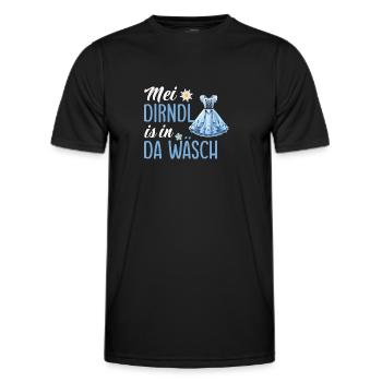 Mei Dirndl is in da Wäsch | Trachten - Männer Funktions-T-Shirt - Schwarz - Vorne - AI Model Male 178 dark (178cm)