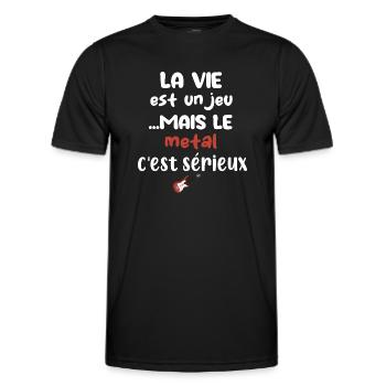 La vie est un jeu mais le metal c'est sérieux - T-shirt sport Homme - noir - Devant - AI Model Male 178 dark (178cm)