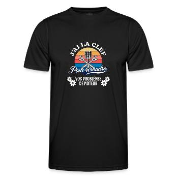 T-shirt homme mécanicien automobile humour cadeau - T-shirt sport Homme - noir - Devant - AI Model Male 178 dark (178cm)