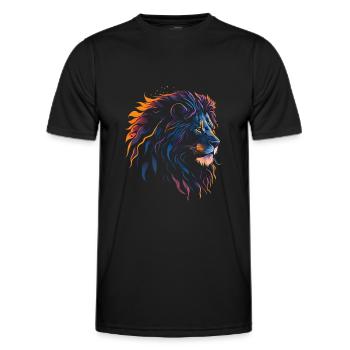 Majesté royale: Silhouette de lion au coucher du soleil - T-shirt sport Homme - noir - Devant - AI Model Male 178 dark (178cm)