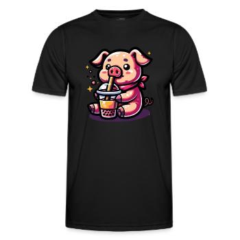 Bubble Tea Pig Boba Tea Kawaii Gift - Men's Functional T-Shirt - black - Front - AI Model Male 178 dark (178cm)
