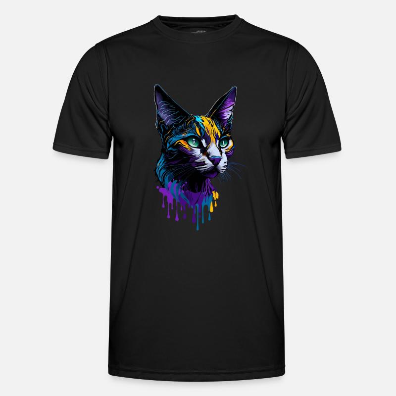 Colorful Cat Splash Art Devon Rex - Men's Functional T-Shirt - black
