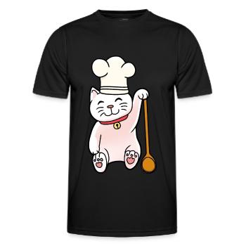 Katze Koch Köchin Köche kochen Gastgeber - Männer Funktions-T-Shirt - Schwarz - Vorne - AI Model Male 178 dark (178cm)
