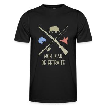 Départ Retraite Chasseur Pêcheur Plan Chasse Pêche - T-shirt sport Homme - noir - Devant - AI Model Male 178 dark (178cm)