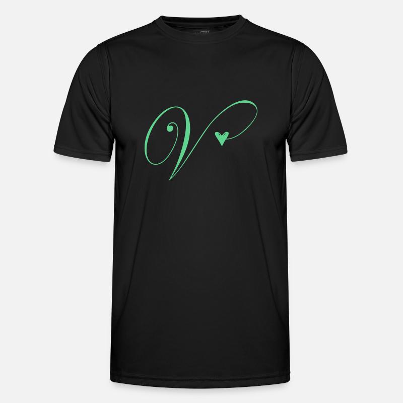 Monogramm V Herz Ranke Männer Funktions-T-Shirt