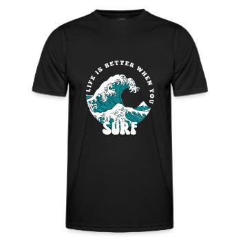 Surferboy Surfergirl Sommerurlaub Wellenreiten - Männer Funktions-T-Shirt - Schwarz - Vorne - AI Model Male 178 dark (178cm)