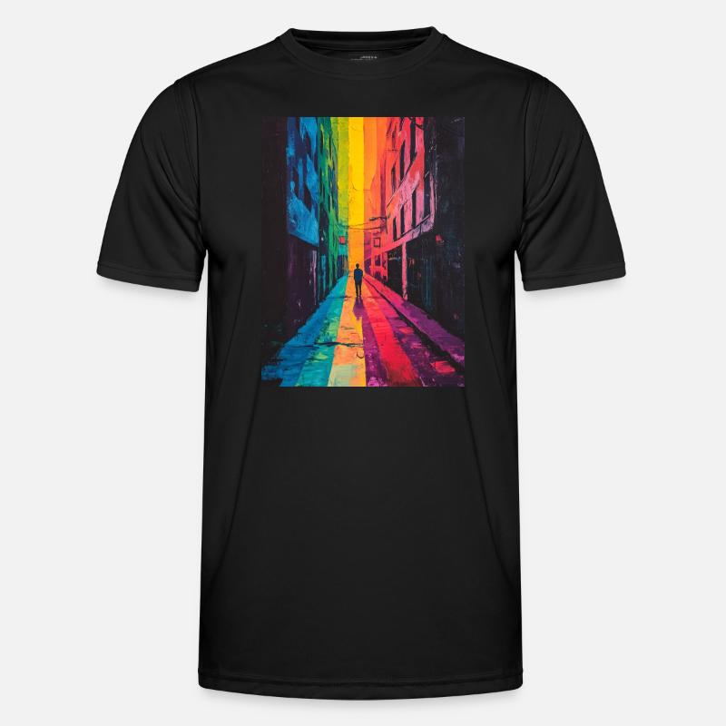 Regenbogen Allee - Bunte Straße - Männer Funktions-T-Shirt - Schwarz