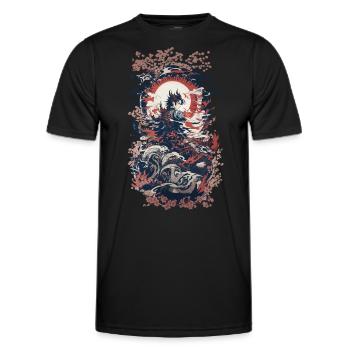 Anime Ukiyo-E Cherry Blossom Art Vintage Design - Men's Functional T-Shirt - black - Front - AI Model Male 178 dark (178cm)
