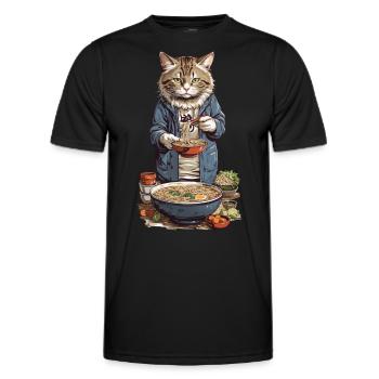 Asiatische Katze genießt Ramen Japanischer Style - Männer Funktions-T-Shirt - Schwarz - Vorne - AI Model Male 178 dark (178cm)