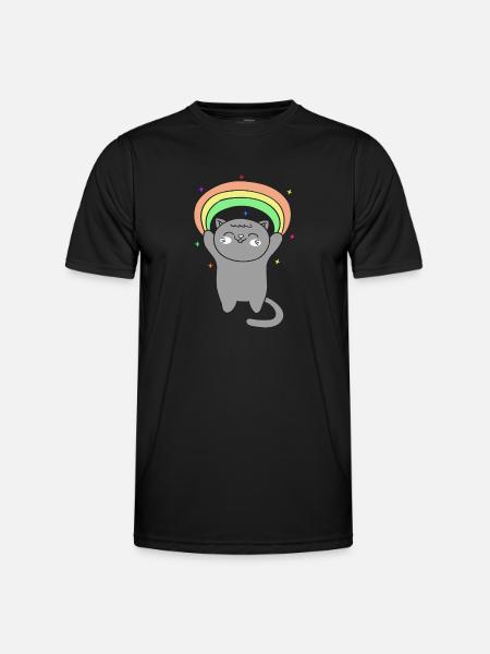 Cute cat with rainbow - Men's Functional T-Shirt - black
