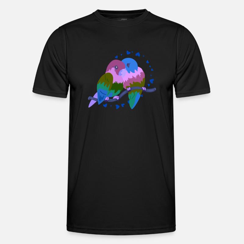 Verliebte Vögel - Männer Funktions-T-Shirt - Schwarz