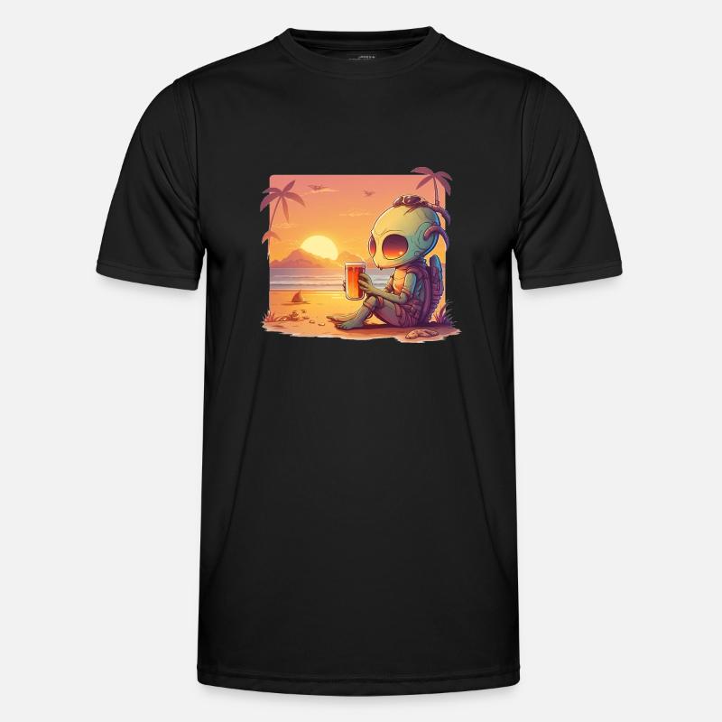 Alien drinking beer at sunset Men's Functional T-Shirt
