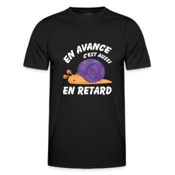 En avance c'est aussi en retard - T-shirt sport Homme - noir - Devant - AI Model Male 178 dark (178cm)