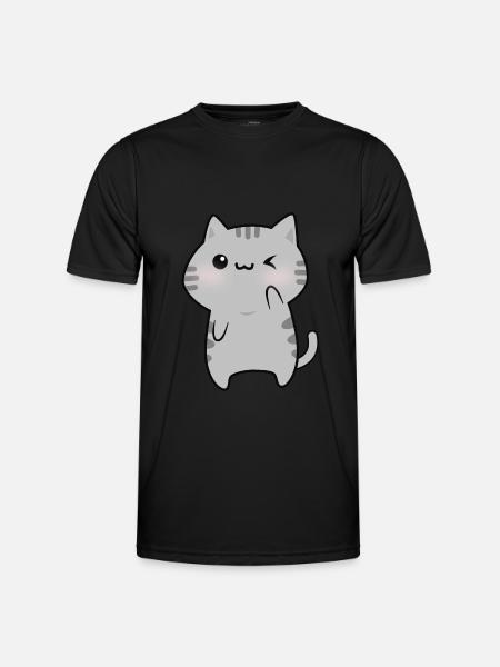 Söt grå katt tecknad - Funktions-T-shirt herr - svart
