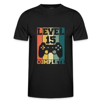 Level 15 Complete Gamer Geburtstag - Männer Funktions-T-Shirt - Schwarz - Vorne - AI Model Male 178 dark (178cm)