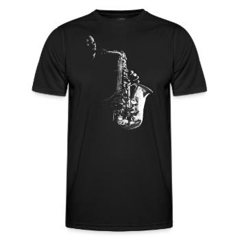 SAXOPHONE, SAX AND SAXOPHONIST ON BLACK - Men's Functional T-Shirt - black - Front - AI Model Male 178 dark (178cm)