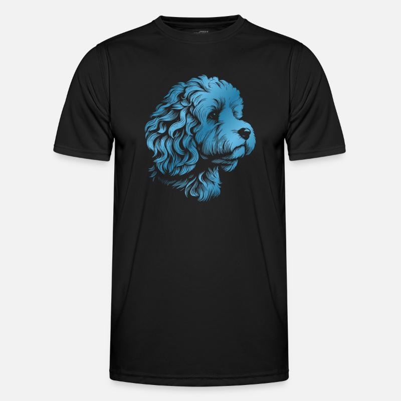 Cockerpoo Cocker Spaniel Poodle Portrait, Drawing - Men's Functional T-Shirt - black