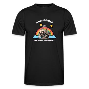 Halal Fighter: Chicken vs. Pork - Männer Funktions-T-Shirt - Schwarz - Vorne - AI Model Male 178 dark (178cm)