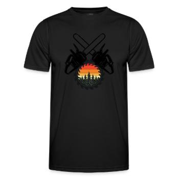 Chainsaw Axe Forester Lumberjack Saw Chain - Men's Functional T-Shirt - black - Front - AI Model Male 178 dark (178cm)