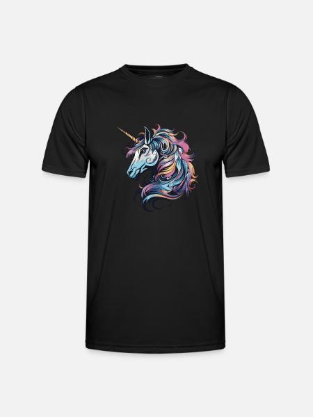 Einhorn Porträt - Männer Funktions-T-Shirt - Schwarz
