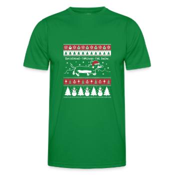 Dachshund Xmas Ugly Christmas Sweater - Men's Functional T-Shirt - kelly green - Front - AI Model Male 178 dark (178cm)