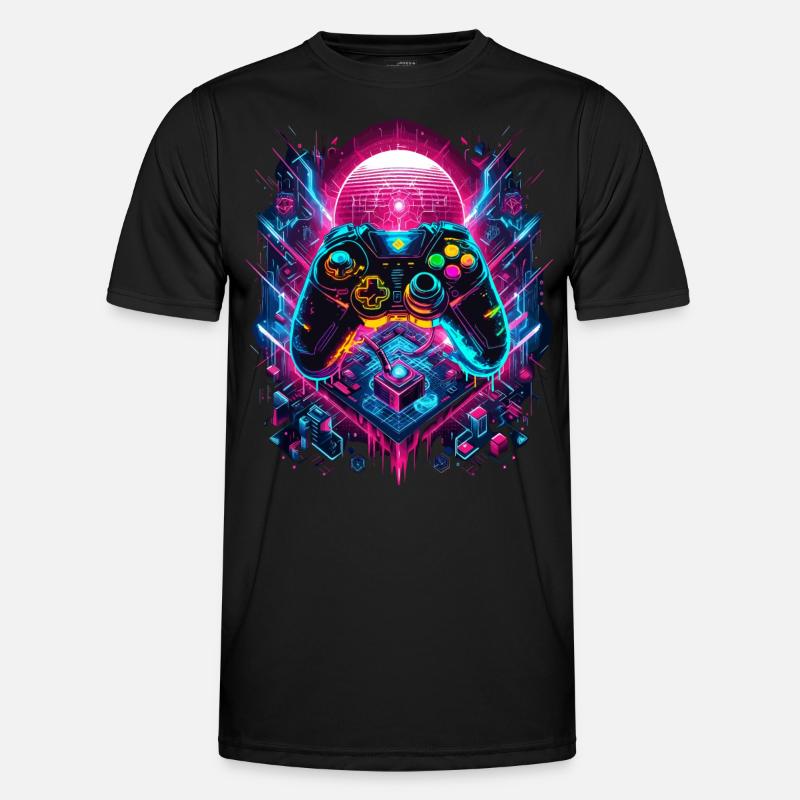 Vibrant Cyberpunk Gaming Controller Graphics - Men's Functional T-Shirt - black