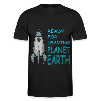 Quitter la planète Terre, Fusée dans l’espace, Chemise - T-shirt sport Homme - noir - Devant - AI Model Male 178 dark (178cm)