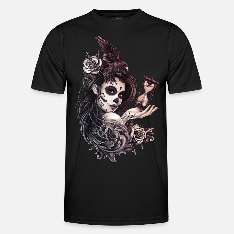 Tattoo Style Sugar Skull Mädchen mit Vogel - Männer Funktions-T-Shirt - Schwarz