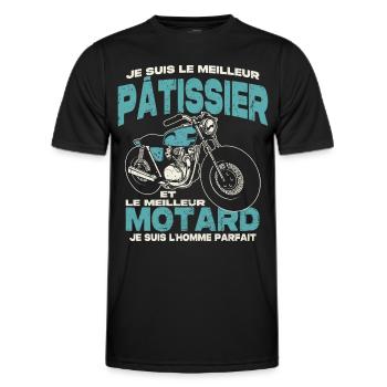 Le meilleur pâtissier et le meilleur motard - T-shirt sport Homme - noir - Devant - AI Model Male 178 dark (178cm)