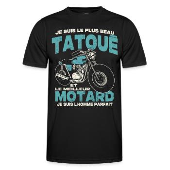 Le plus beau tatoué et le meilleur motard - T-shirt sport Homme - noir - Devant - AI Model Male 178 dark (178cm)