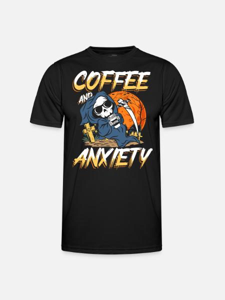 Coffee and anxiety | restlessness skull - Men's Functional T-Shirt - black