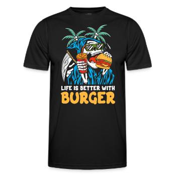 La vie est plus belle avec le burger | Crâne de plage de faucheur - T-shirt sport Homme - noir - Devant - AI Model Male 178 dark (178cm)