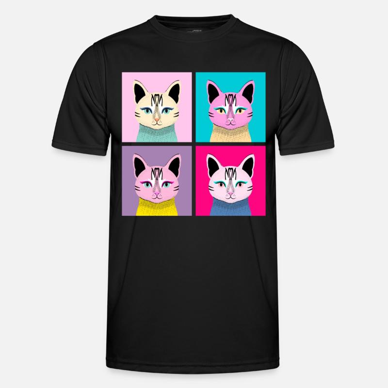 Pop Art Cat - Meow - Men's Functional T-Shirt - black