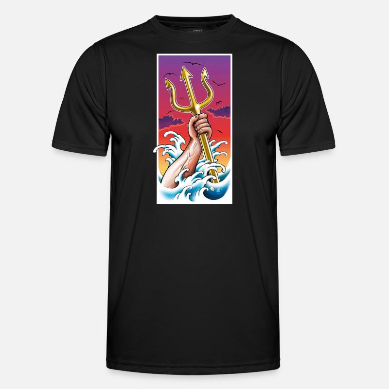 Poseidon Sea God Underwater With Trident In Hand - Men's Functional T-Shirt - black
