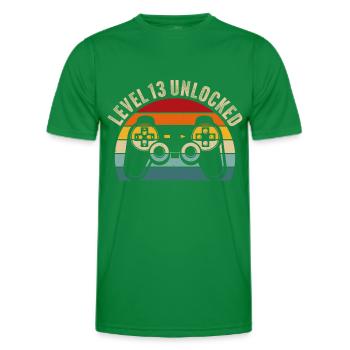 13ème anniversaire - 13 ans Gamer Niveau 13 débloqué - T-shirt sport Homme - vert - Devant - AI Model Male 178 dark (178cm)