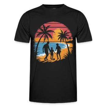 Père et 2 fils football vacances plage vintage - T-shirt sport Homme - noir - Devant - AI Model Male 178 dark (178cm)