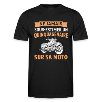 Quinquagénaire sur sa moto cadeau motard quinqua - T-shirt sport Homme - noir - Devant - AI Model Male 178 dark (178cm)