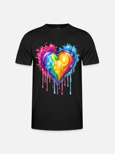 Regenbogen-Herz - Männer Funktions-T-Shirt - Schwarz