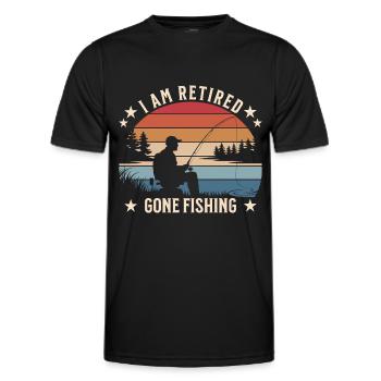 I Am Retired – Gone Fishing Vintage Sunset Design - Men's Functional T-Shirt - black - Front - AI Model Male 178 dark (178cm)