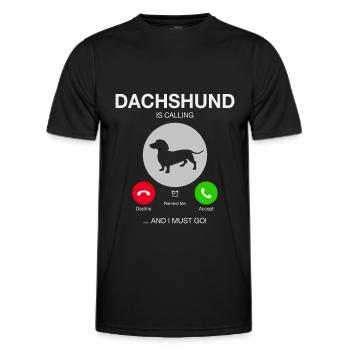 DACKEL IS CALLING HUND HUNDE DACHSHUND GESCHENK - Männer Funktions-T-Shirt - Schwarz - Vorne - AI Model Male 178 dark (178cm)