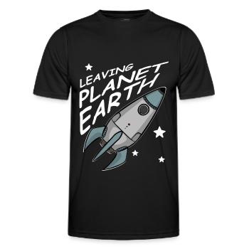 Quitter la planète Terre, Fusée dans l’espace, Chemise - T-shirt sport Homme - noir - Devant - AI Model Male 178 dark (178cm)