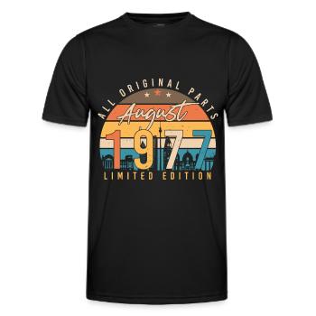 Rétro 1977 Août - T-shirt sport Homme - noir - Devant - AI Model Male 178 dark (178cm)