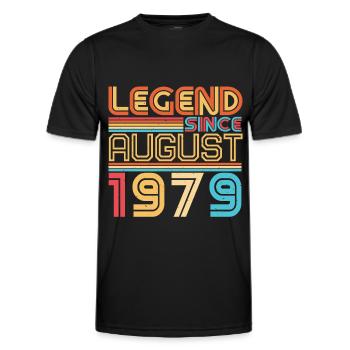 Année de construction Août 1979 - T-shirt sport Homme - noir - Devant - AI Model Male 178 dark (178cm)