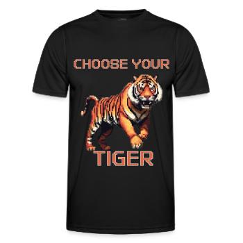 Wählen Sie Ihren Tiger | 8bit Tiger Abenteuer - Männer Funktions-T-Shirt - Schwarz - Vorne - AI Model Male 178 dark (178cm)