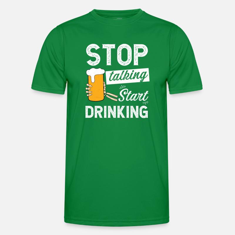 Stop talking start drinking skeleton drinking beer T-shirt sport Homme