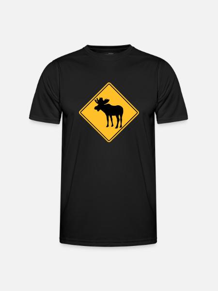 Moose Road Sign - Männer Funktions-T-Shirt - Schwarz