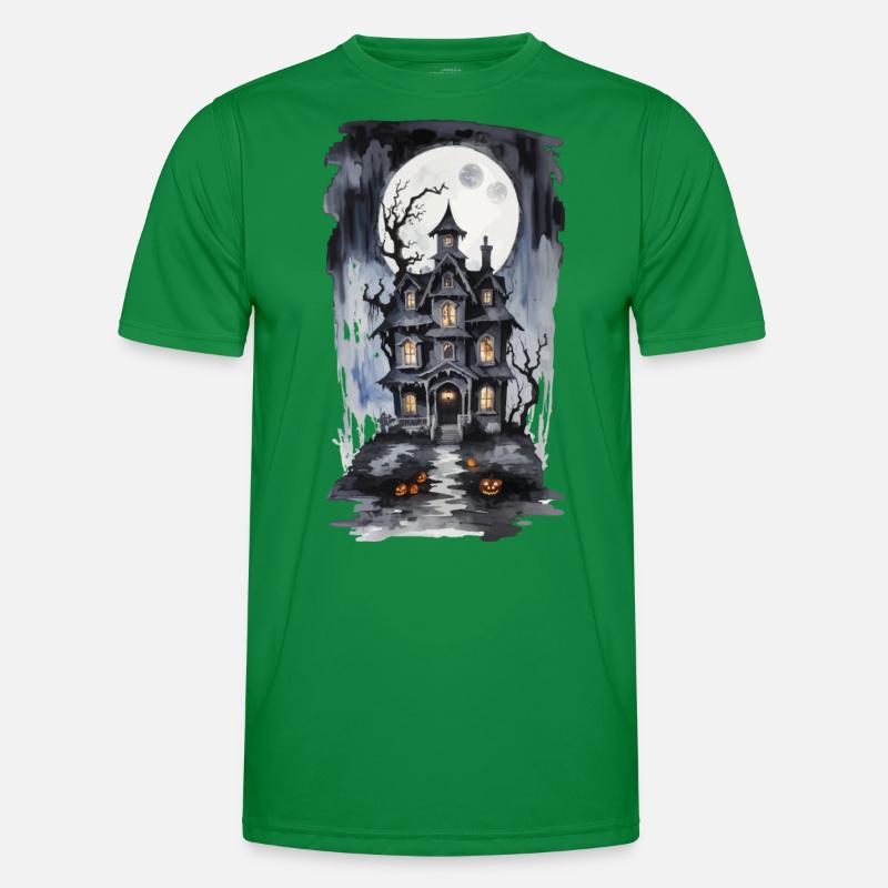 Halloween Full Moon Witch House Horror Design Men's Functional T-Shirt
