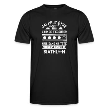 Je fais du biathlon t-shirt humour biathlete - T-shirt sport Homme - noir - Devant - AI Model Male 178 dark (178cm)
