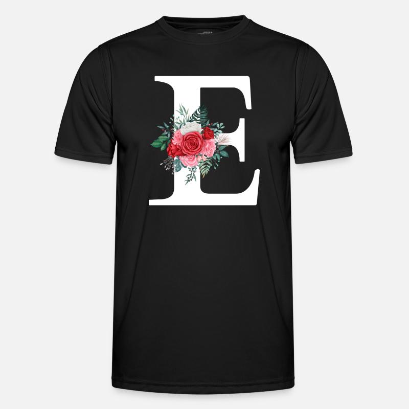 Red Floral Letter E - Men's Functional T-Shirt - black