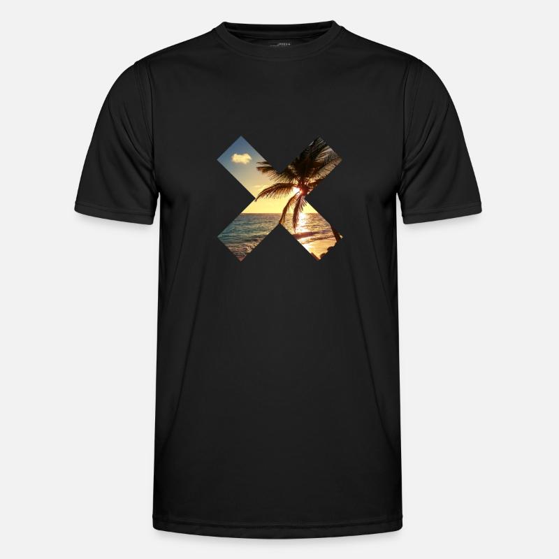 Summer, palm tree, beach - cross - Men's Functional T-Shirt - black
